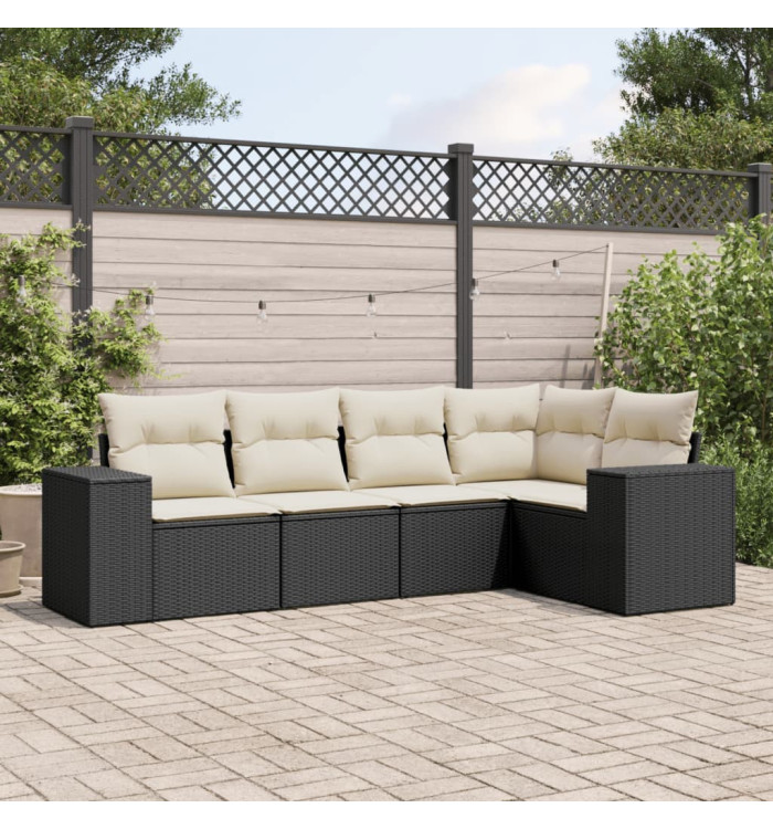 Salon de jardin 5 pcs avec coussins noir résine tressée | Mobilier & Déco