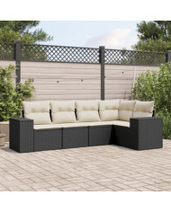 Salon de jardin 5 pcs avec coussins noir résine tressée | Mobilier & Déco