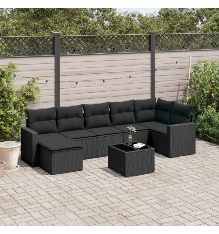 Salon de jardin 8 pcs avec coussins noir résine tressée | Mobilier & Déco