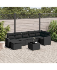 Salon de jardin 8 pcs avec coussins noir résine tressée | Mobilier & Déco