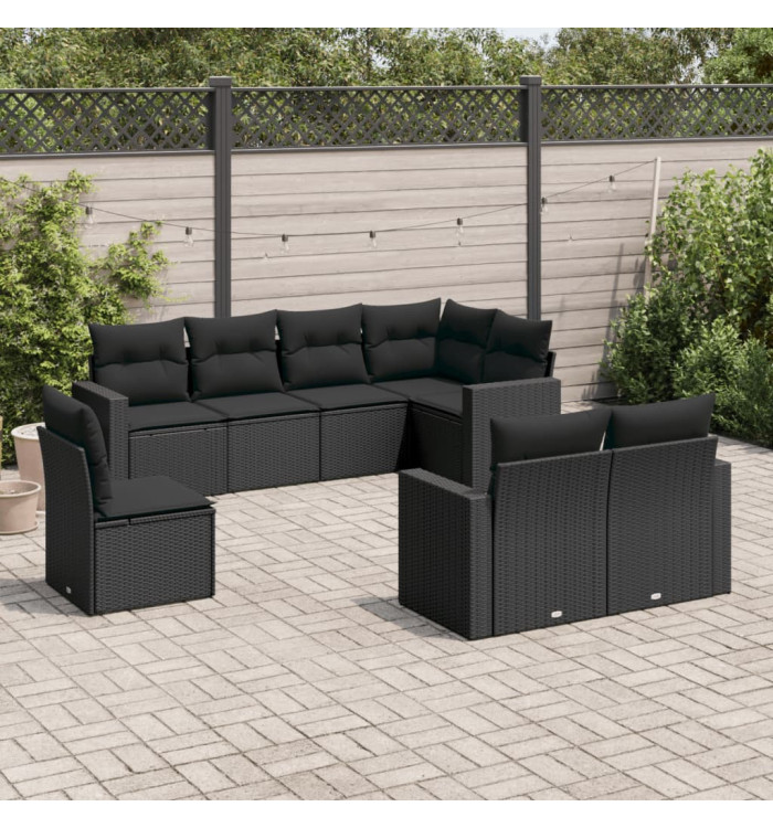 Salon de jardin 8 pcs avec coussins noir résine tressée | Mobilier & Déco