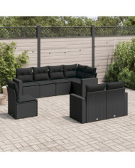 Salon de jardin 8 pcs avec coussins noir résine tressée | Mobilier & Déco