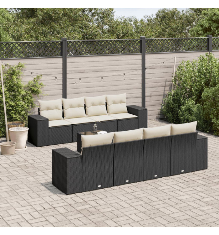 Salon de jardin 9 pcs avec coussins noir résine tressée | Mobilier & Déco