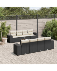 Salon de jardin 9 pcs avec coussins noir résine tressée | Mobilier & Déco
