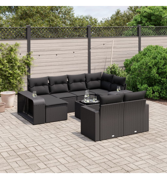 Salon de jardin 11 pcs avec coussins noir résine tressée | Mobilier & Déco