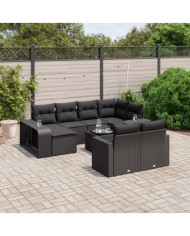 Salon de jardin 11 pcs avec coussins noir résine tressée | Mobilier & Déco