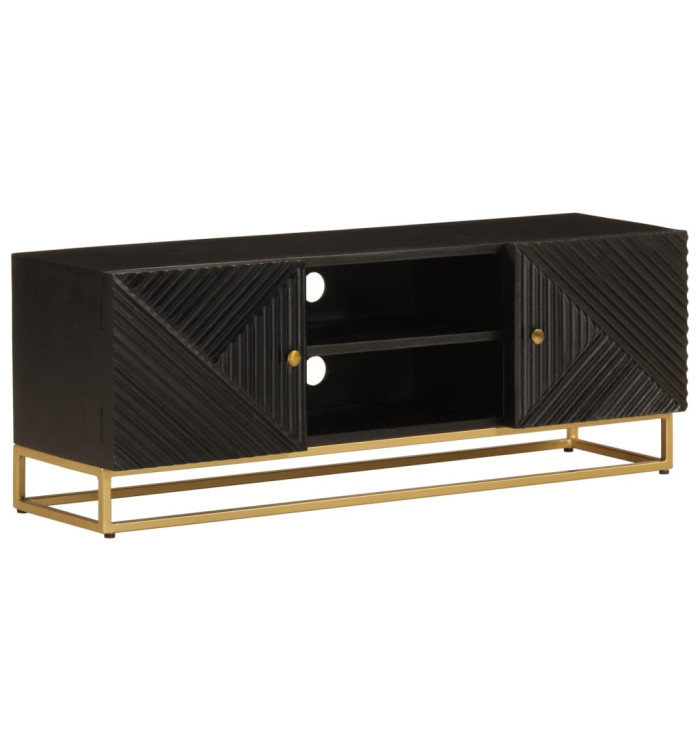 Meuble TV noir 110x30x40 cm bois massif de manguier et fer | Mobilier & Déco