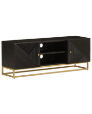 Meuble TV noir 110x30x40 cm bois massif de manguier et fer | Mobilier & Déco