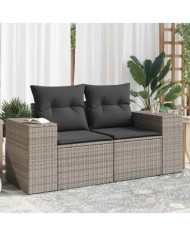 Canapé de jardin 2 places avec coussins gris résine tressée | Mobilier & Déco