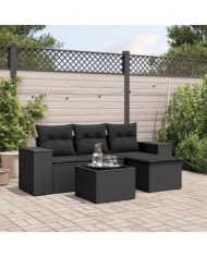 Salon de jardin 5 pcs avec coussins noir résine tressée | Mobilier & Déco