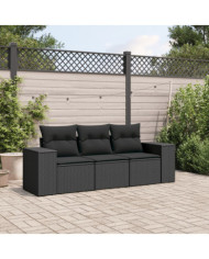 Salon de jardin 3 pcs avec coussins noir résine tressée | Mobilier & Déco