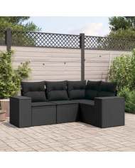 Salon de jardin 4 pcs avec coussins noir résine tressée | Mobilier & Déco