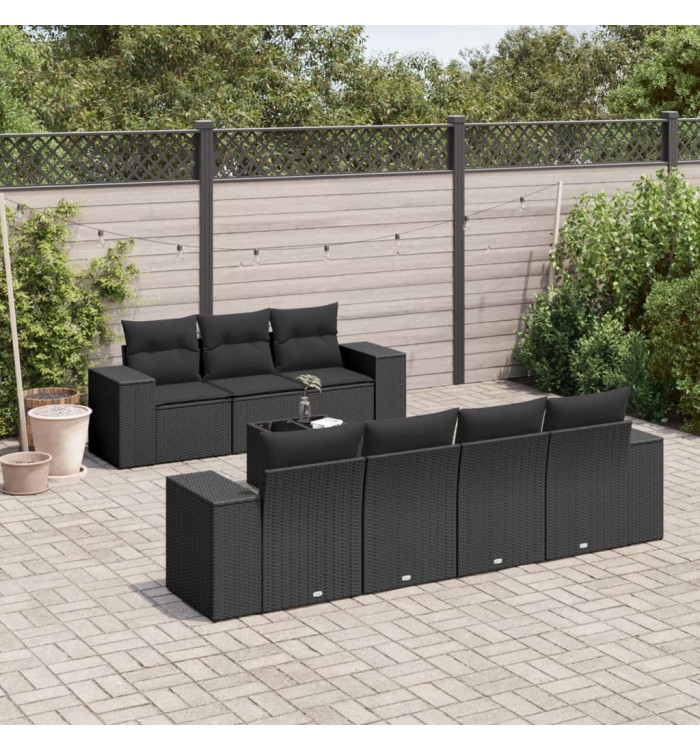 Salon de jardin 8 pcs avec coussins noir résine tressée | Mobilier & Déco