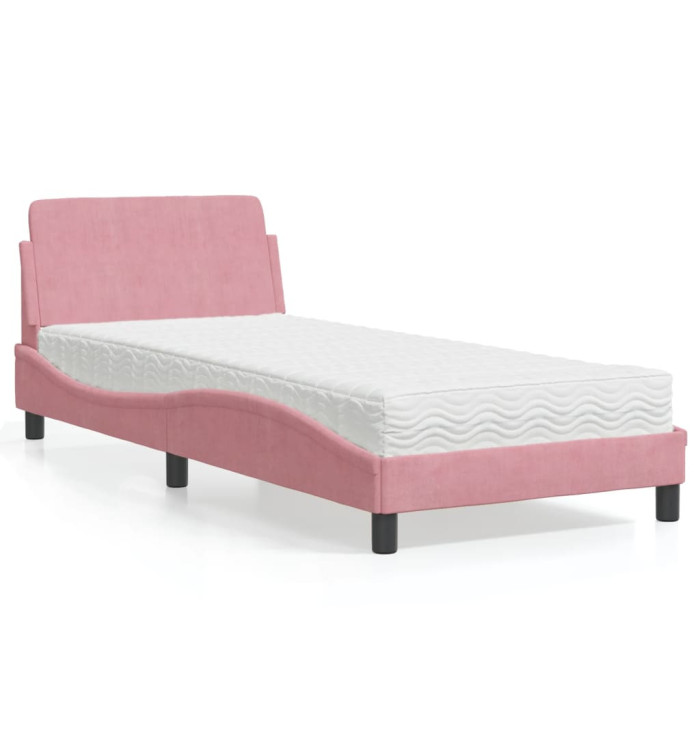 Lit avec matelas rose 80x200 cm velours | Mobilier & Déco
