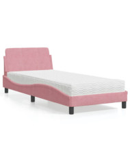 Lit avec matelas rose 80x200 cm velours | Mobilier & Déco