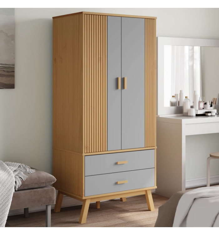 Garde-robe OLDEN gris et marron 76,5x53x172 cm bois massif pin | Mobilier & Déco