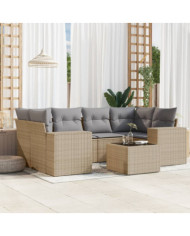Salon de jardin avec coussins 7 pcs beige résine tressée | Mobilier & Déco