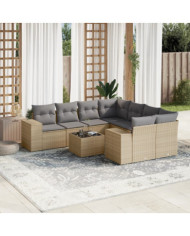 Salon de jardin avec coussins 9 pcs beige résine tressée | Mobilier & Déco
