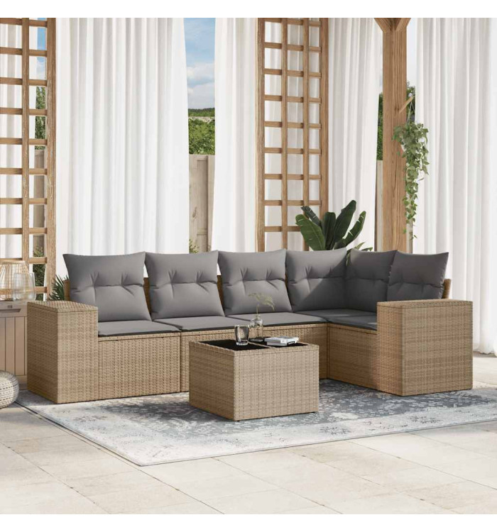 Salon de jardin avec coussins 6 pcs beige résine tressée | Mobilier & Déco