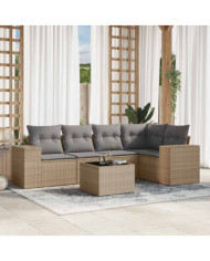 Salon de jardin avec coussins 6 pcs beige résine tressée | Mobilier & Déco