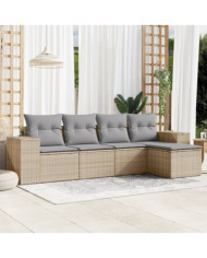 Salon de jardin avec coussins 5 pcs beige résine tressée | Mobilier & Déco
