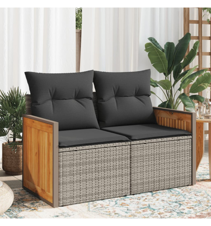 Canapé de jardin 2 places avec coussins gris résine tressée | Mobilier & Déco