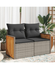 Canapé de jardin 2 places avec coussins gris résine tressée | Mobilier & Déco