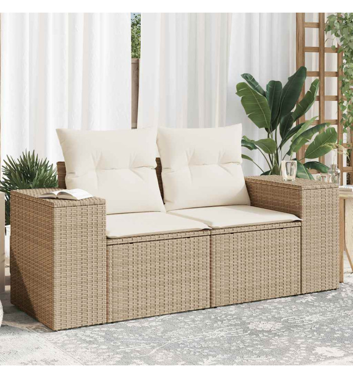 Canapé de jardin avec coussins 2 places beige résine tressée | Mobilier & Déco