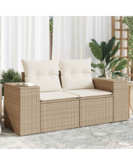 Canapé de jardin avec coussins 2 places beige résine tressée | Mobilier & Déco
