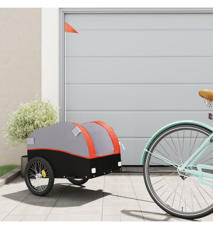 Remorque de vélo noir et orange 30 kg fer | Mobilier & Déco