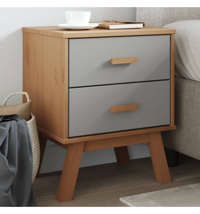 Table de chevet OLDEN gris et marron bois de pin solide | Mobilier & Déco