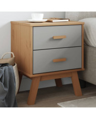 Table de chevet OLDEN gris et marron bois de pin solide | Mobilier & Déco