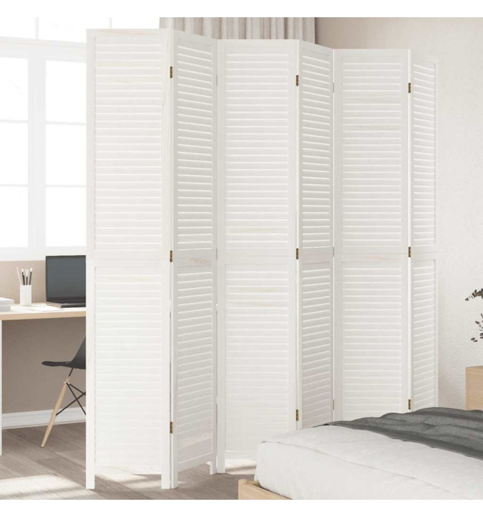 Cloison de séparation 6 panneaux blanc bois de paulownia massif | Mobilier & Déco