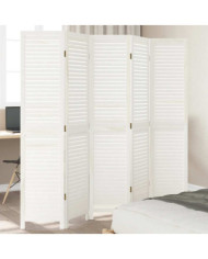 Cloison de séparation 5 panneaux blanc bois de paulownia massif | Mobilier & Déco
