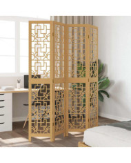 Cloison de séparation 4 panneaux marron bois paulownia massif | Mobilier & Déco