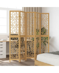 Cloison de séparation 5 panneaux marron bois paulownia massif | Mobilier & Déco