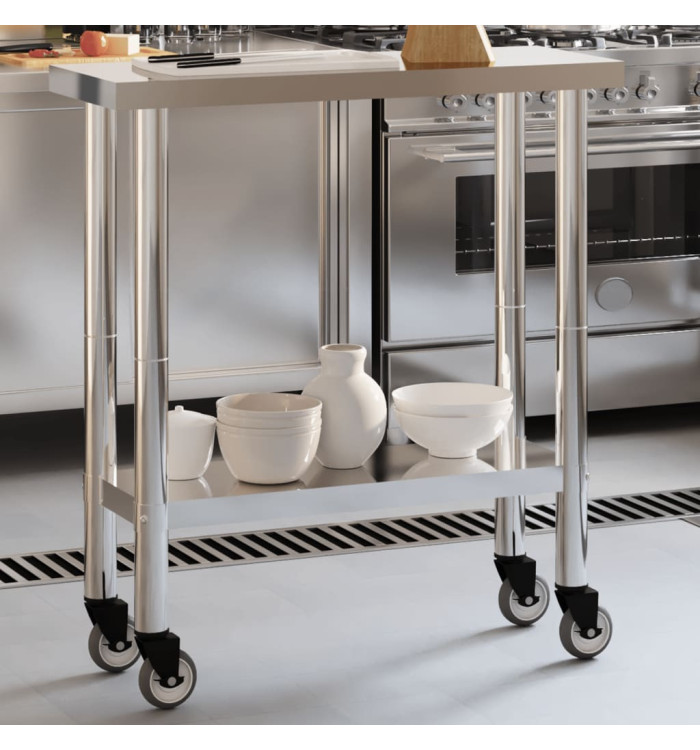 Table de travail de cuisine avec roues 82,5x30x85 cm inox | Mobilier & Déco