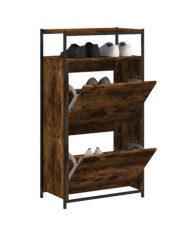 Armoire à chaussures chêne fumé 60x34x112 cm bois d'ingénierie | Mobilier & Déco