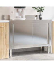 Table de travail de cuisine avec portes coulissantes inox | Mobilier & Déco