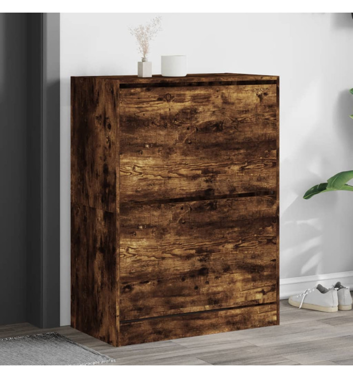 Armoire à chaussures 2 tiroirs rabattables chêne fumé | Mobilier & Déco