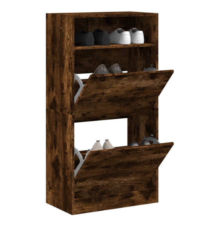 Armoire à chaussures chêne fumé 60x34x116 cm bois d'ingénierie | Mobilier & Déco
