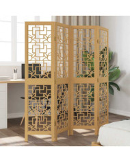 Cloison de séparation 4 panneaux marron bois paulownia massif | Mobilier & Déco