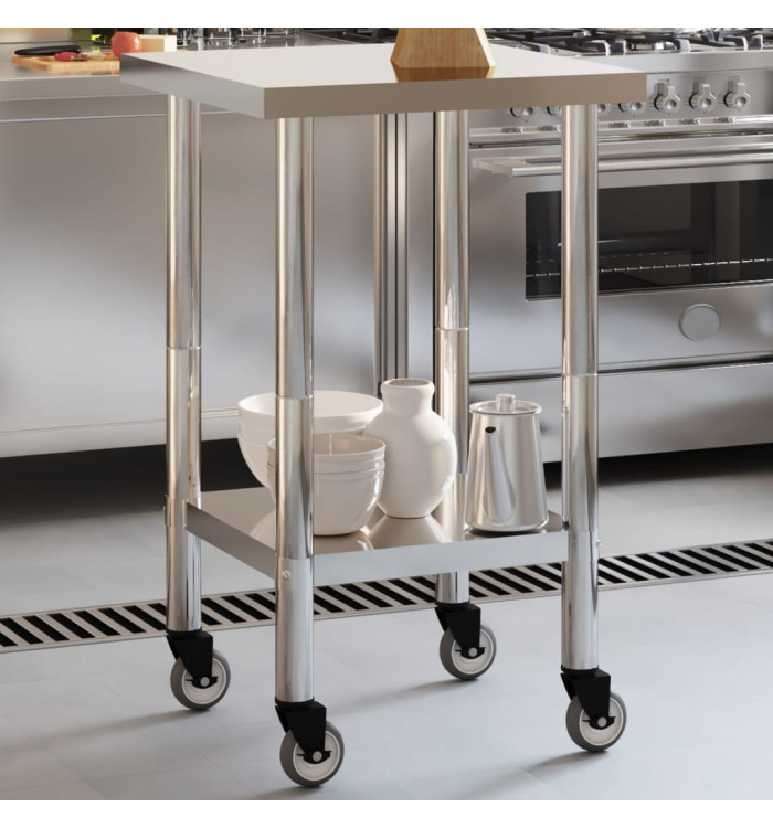 Table de travail de cuisine avec roues 55x55x85 cm inox | Mobilier & Déco