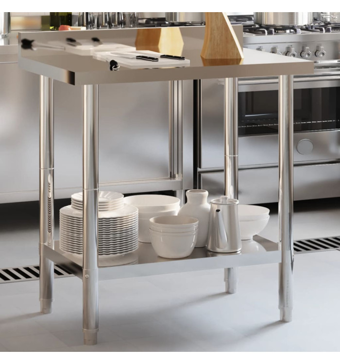 Table de travail de cuisine avec dosseret 82,5x55x93 cm inox | Mobilier & Déco