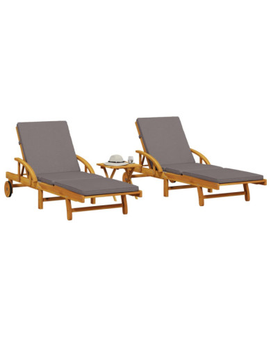 Chaises longues lot de 2 avec table bois massif d'acacia | Mobilier & Déco