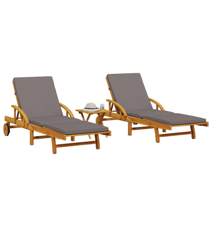 Chaises longues lot de 2 avec table bois massif d'acacia | Mobilier & Déco