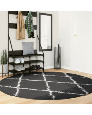 Tapis shaggy à poils longs moderne noir et crème Ø 200 cm | Mobilier & Déco
