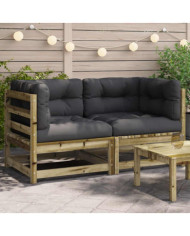 Canapés d'angle de jardin avec coussins 2 pcs bois pin imprégné | Mobilier & Déco