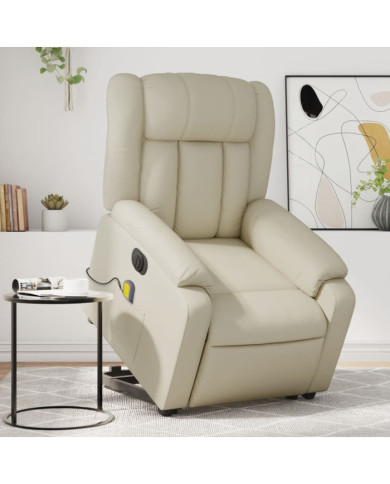 Fauteuil inclinable de massage électrique crème similicuir | Mobilier & Déco