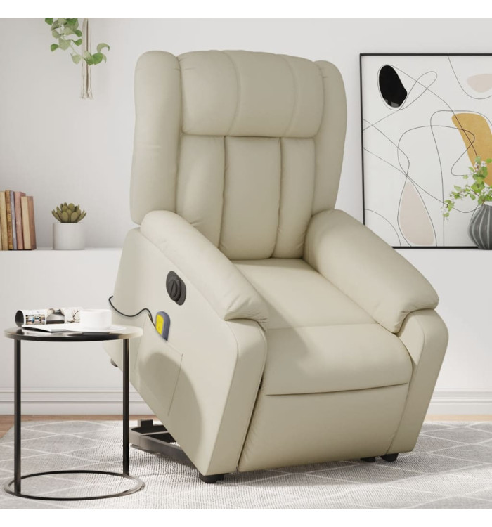 Fauteuil inclinable de massage électrique crème similicuir | Mobilier & Déco
